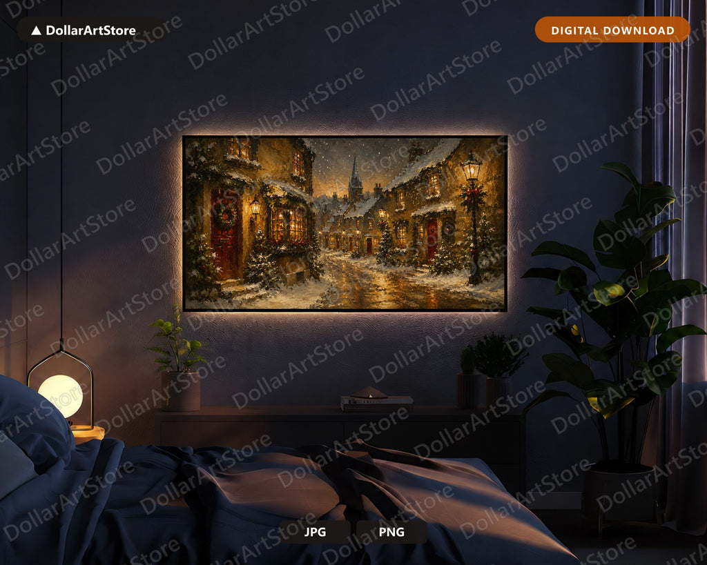 Cozy Christmas Street Frame TV Art, Samsung Frame TV Digital Download, 4K Holiday Scenery
