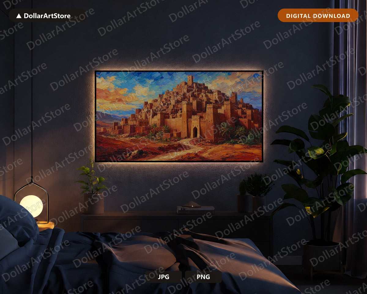 Cozy Desert Kasbah Frame TV Art, Textured North Africa Landscape 4K Samsung Frame
