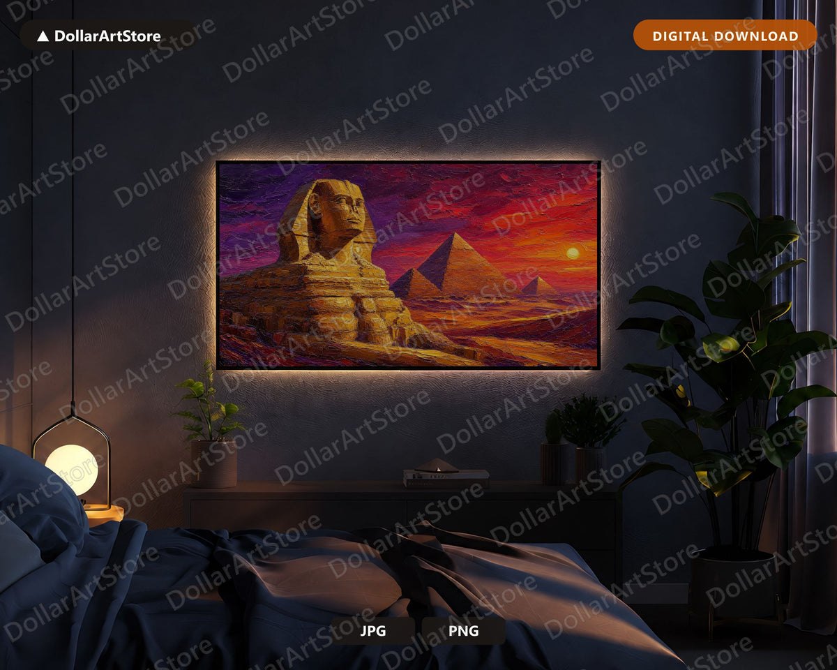 Cozy Egypt Sphinx Frame TV Art, Samsung Frame TV Digital Download, 4K Textured Landscape