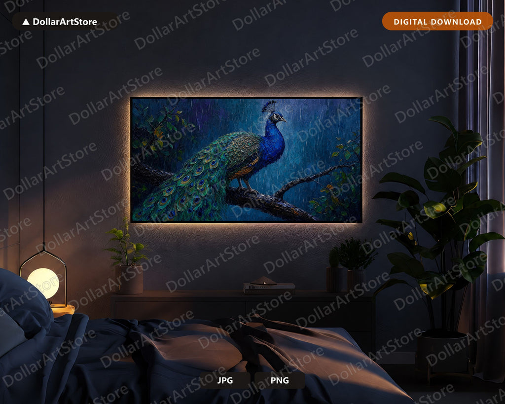 Textured Peacock Wildlife Samsung Frame TV Art | Digital Download