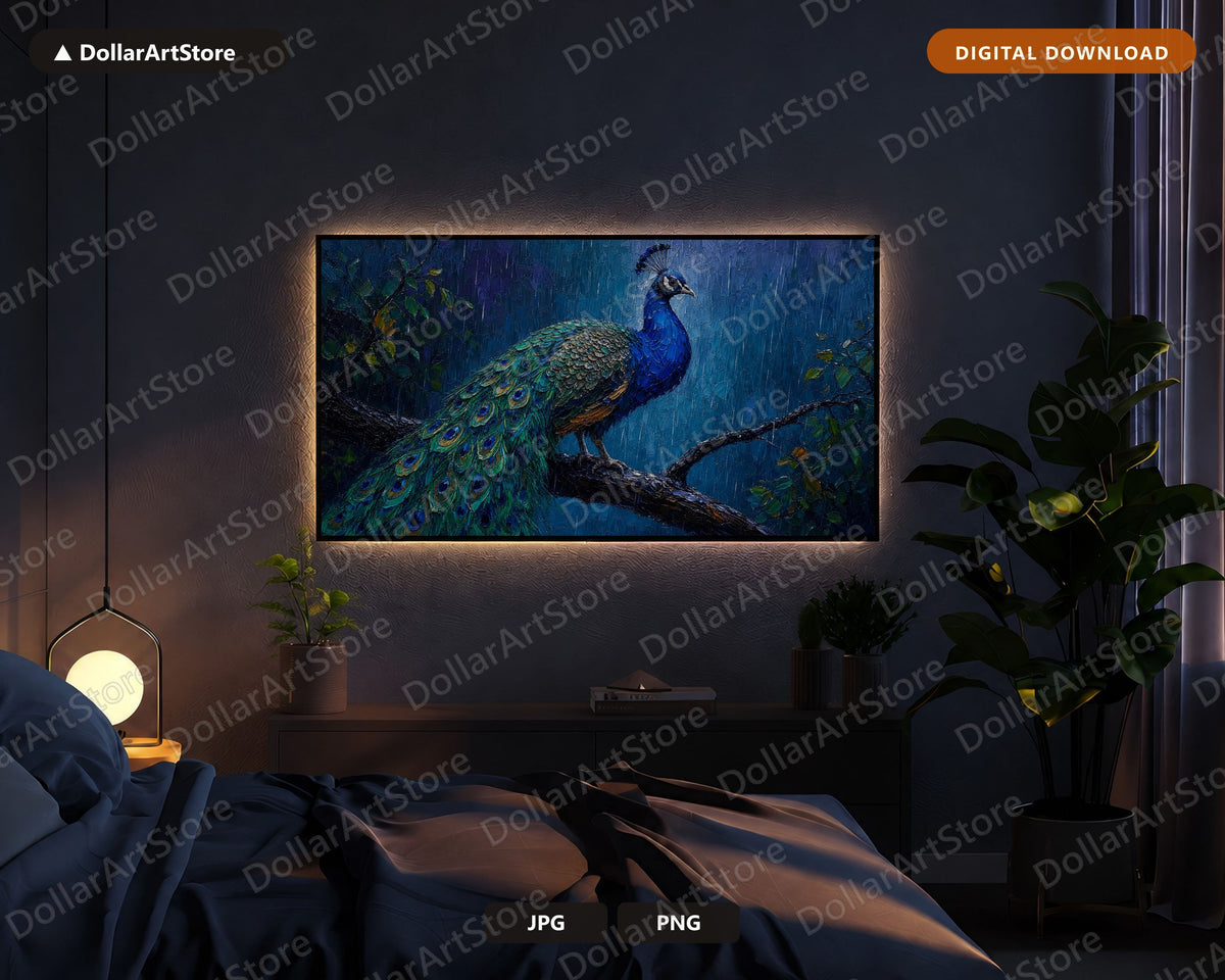 Textured Peacock Wildlife Samsung Frame TV Art | Digital Download