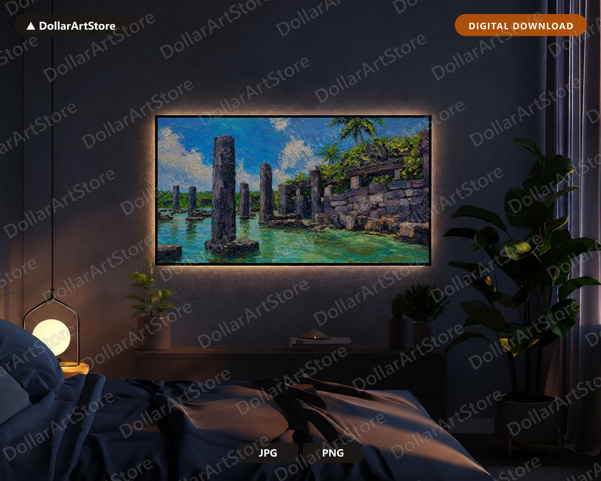 Tropical Ruins Frame TV Art, Samsung Frame TV Digital Download, 4K Textured Scenery