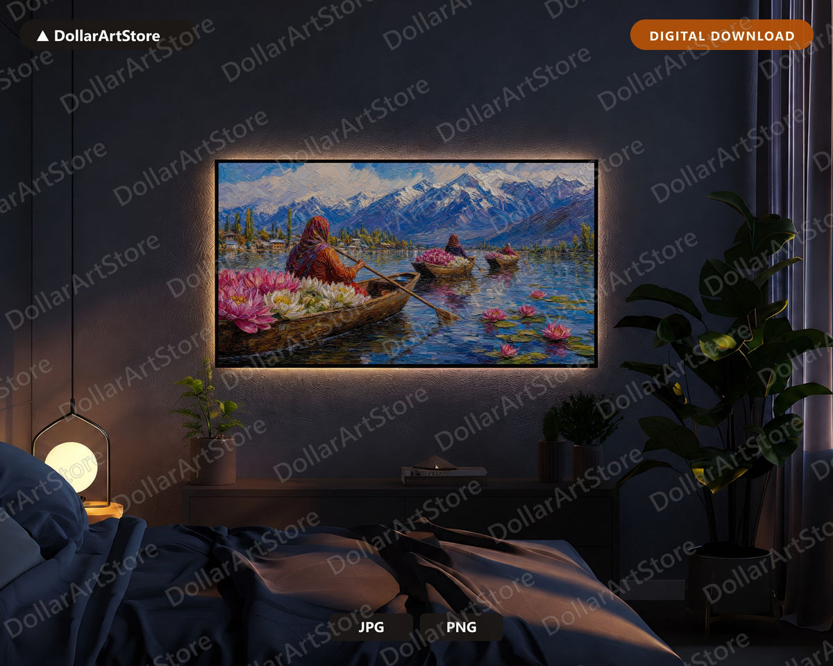 Cozy Lake Landscape Frame TV Art, South Asia Water Lilies, Samsung Frame TV 4K Digital Download