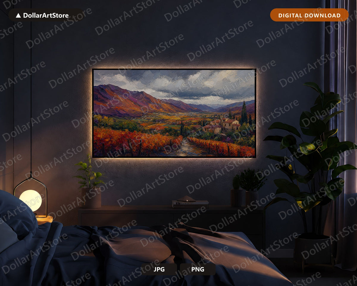 Cozy Tuscan Vineyard Frame TV Art, Autumn Landscape Samsung Frame Digital Download 4K