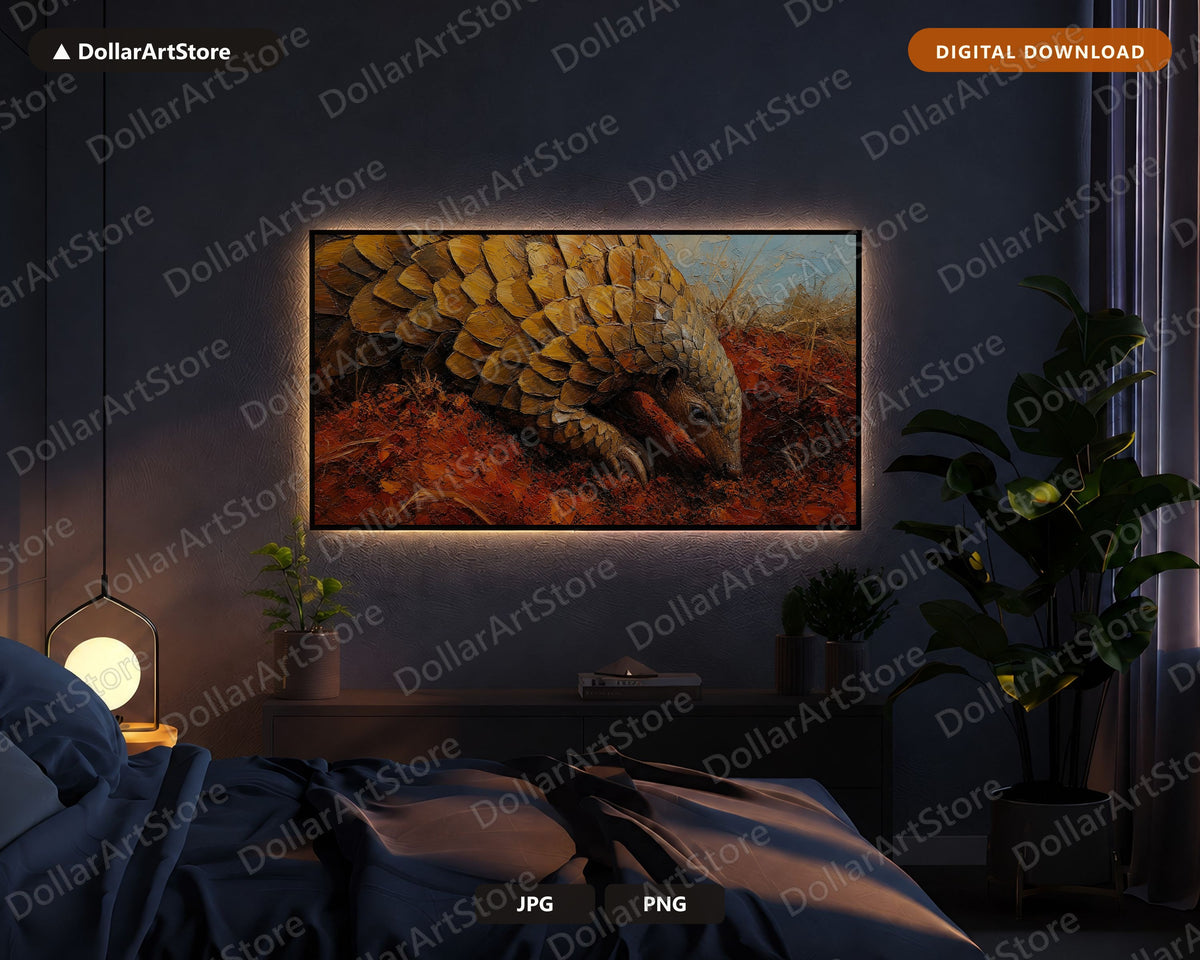 Cozy African Wildlife Frame TV Art, Pangolin Earthly Textured Samsung Frame TV Digital Download 4K