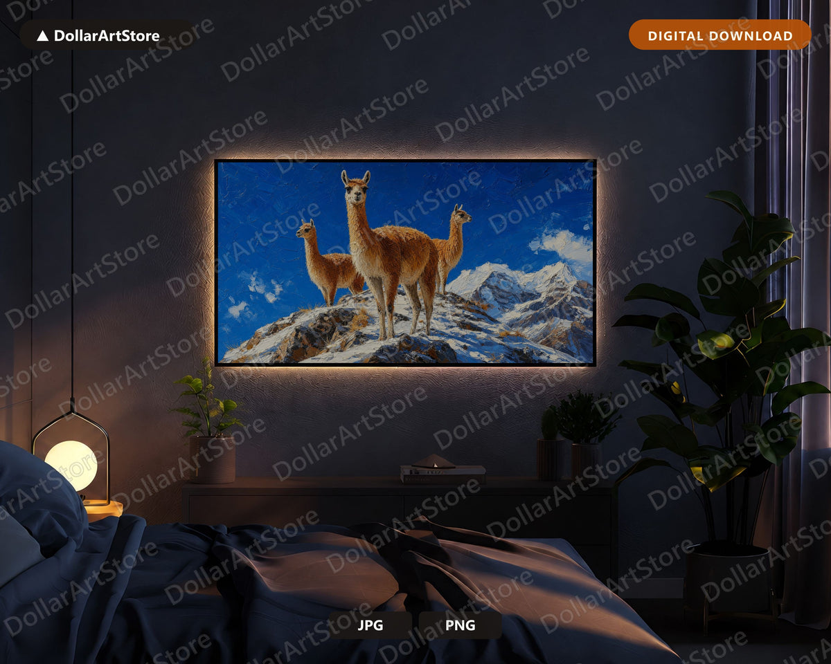 Arctic Llamas Frame TV Art, Samsung Frame TV Digital Download, 4K Textured Mountain Scenery