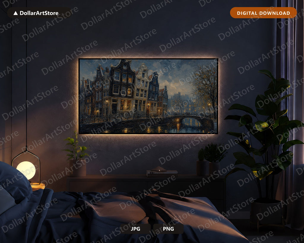 Cozy European Canal Textured Frame TV Art, Samsung TV 4K Digital Download Screensaver