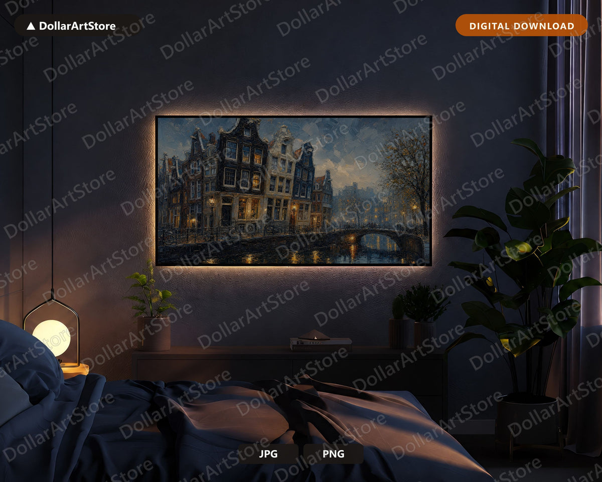 Cozy European Canal Textured Frame TV Art, Samsung TV 4K Digital Download Screensaver