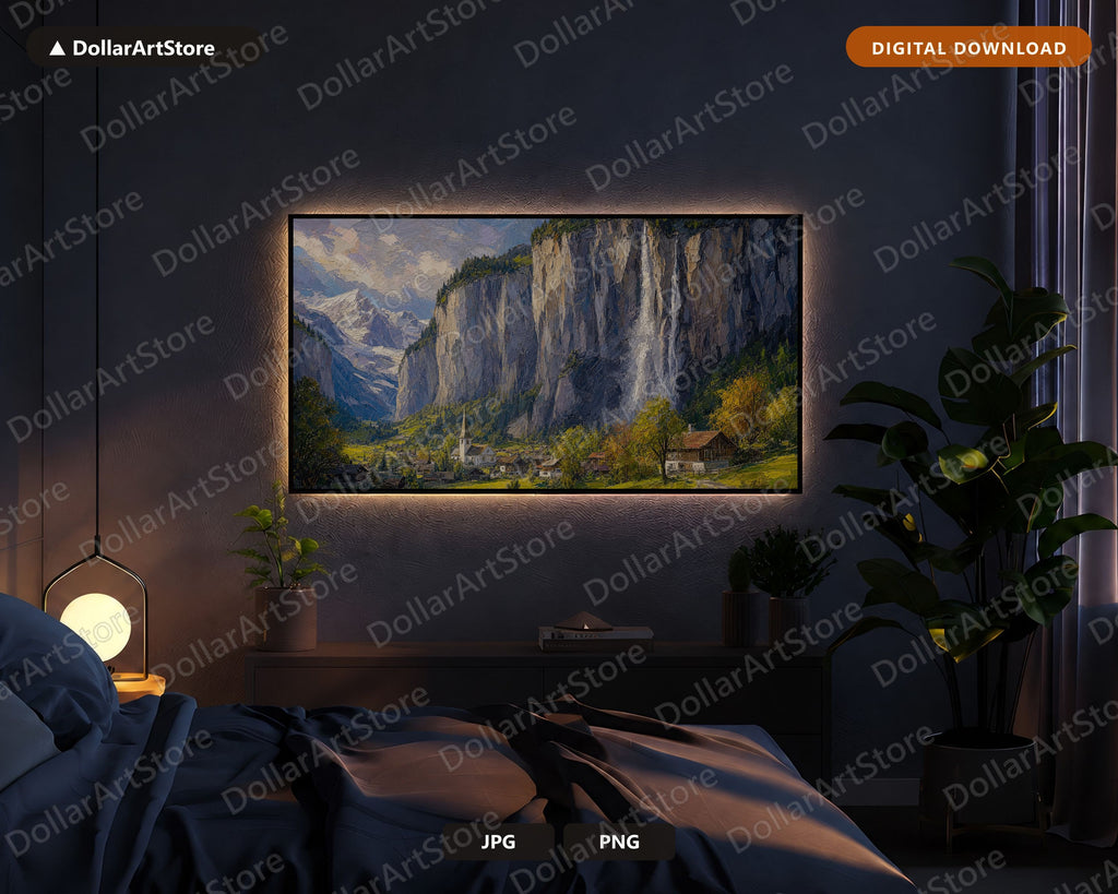 Cozy Alpine Valley Frame TV Art, Scenic Mountain Landscape Samsung Frame TV Digital Download