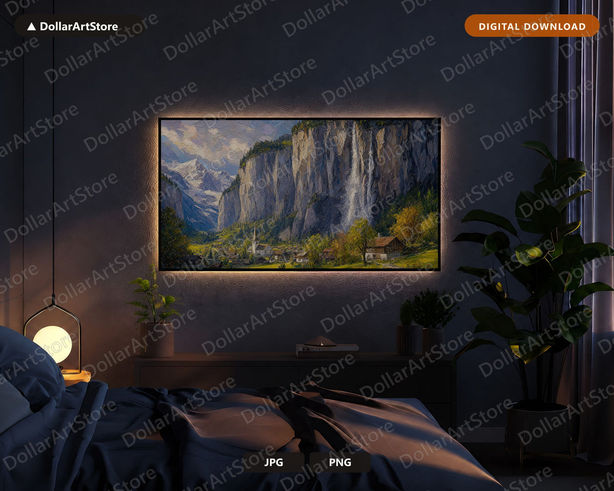 Cozy Alpine Valley Frame TV Art, Scenic Mountain Landscape Samsung Frame TV Digital Download