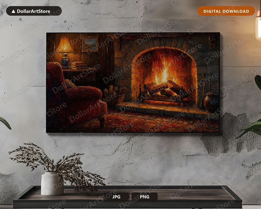 Cozy Cabin Fireplace Frame TV Art, Rustic Hearth Samsung Frame TV Digital Download 4K