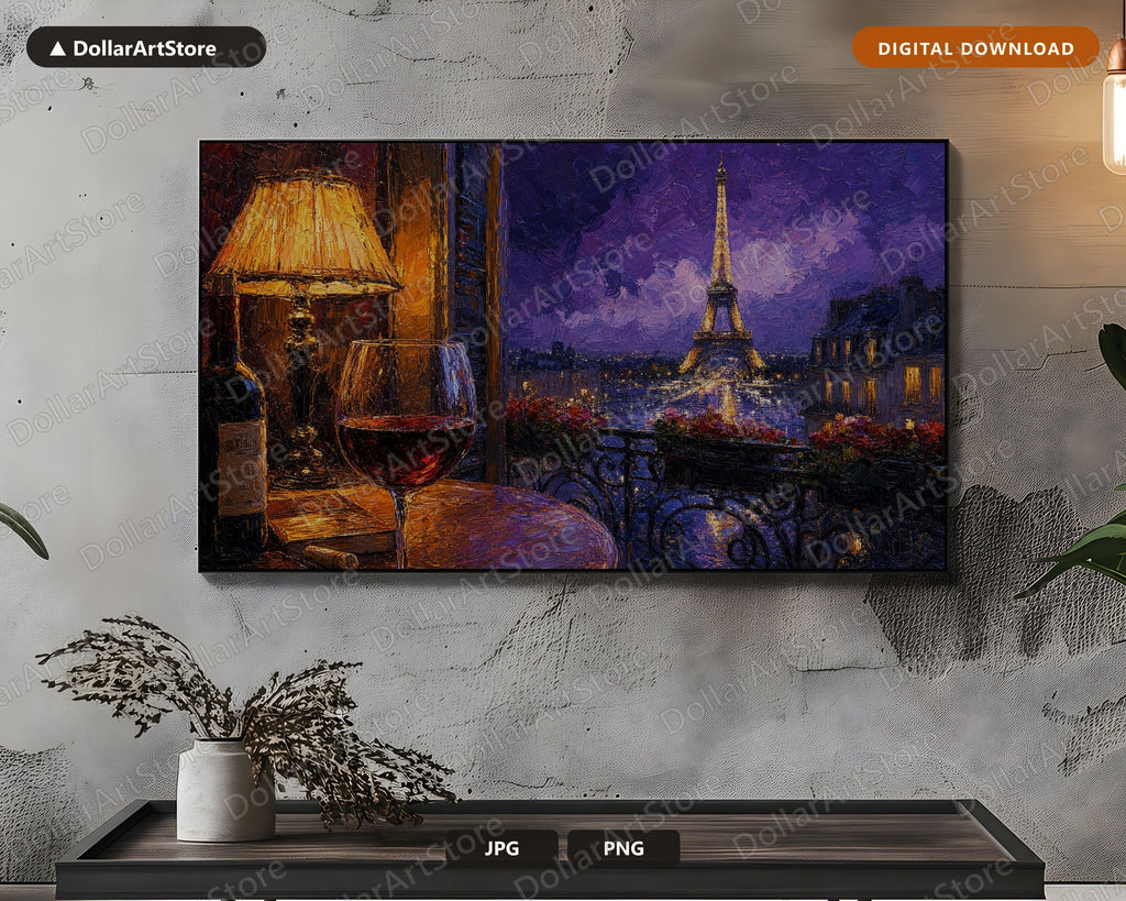 Cozy Parisian Balcony Frame TV Art, Samsung Frame TV Digital Download, 4K Textured Scenery