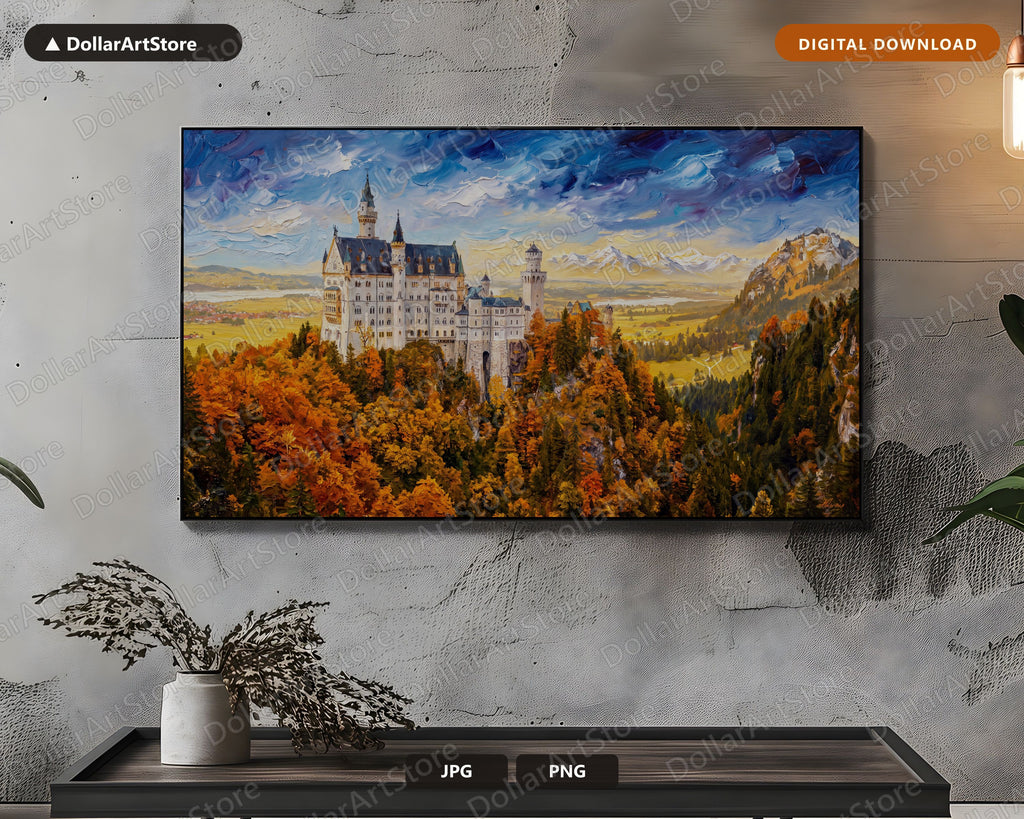 Cozy Autumn Castle Frame TV Art, Samsung Frame TV Digital Download, 4K Landscape Screensaver