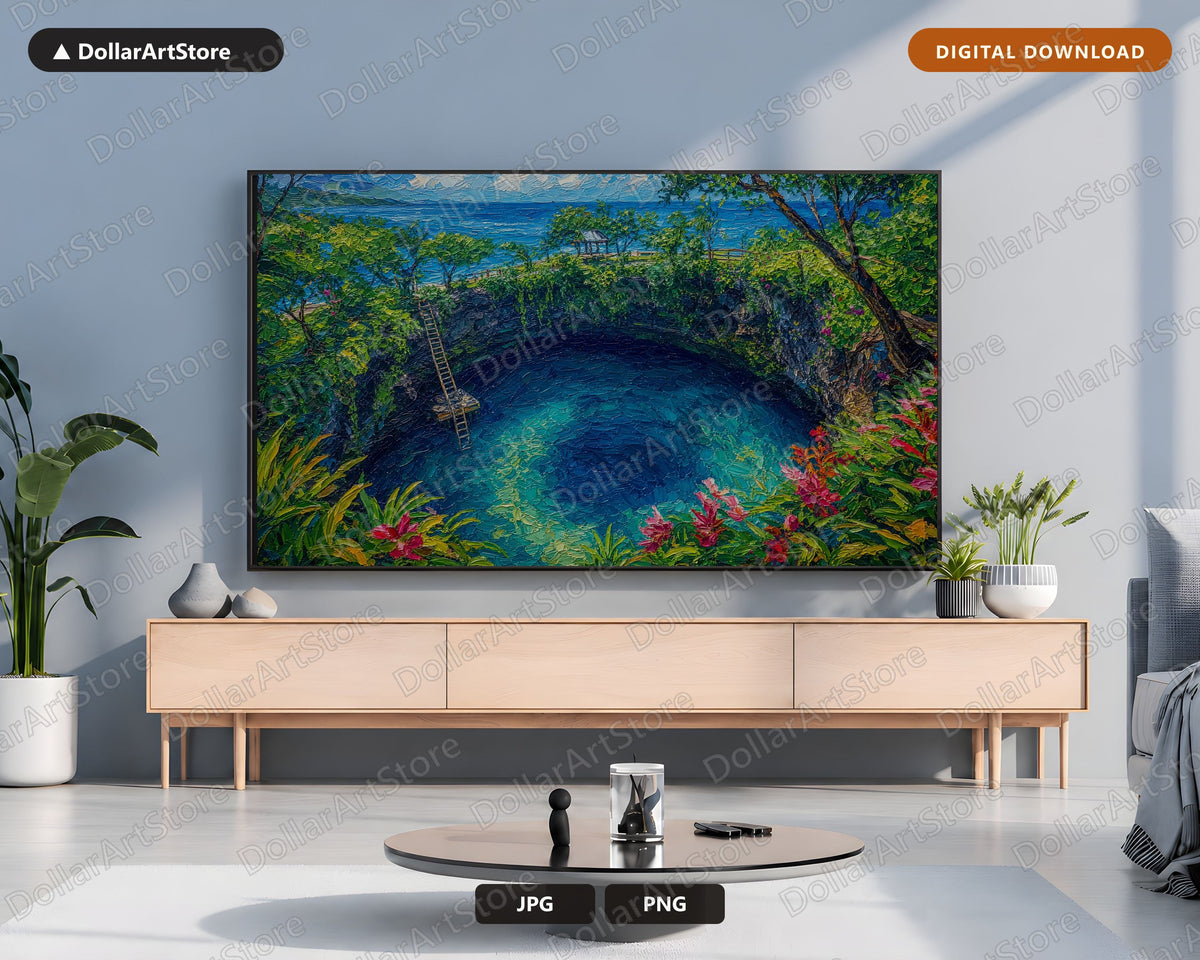 Tropical Ocean Trench Frame TV Art, Cozy Scenery Samsung Frame TV Digital Download, 4K Textured Nature Screensaver
