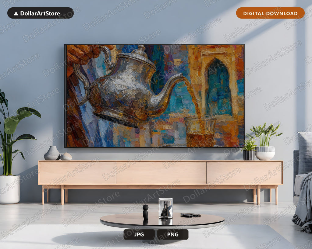 Cozy North Africa Frame TV Art, Textured Teapour Scene Samsung TV Digital Download