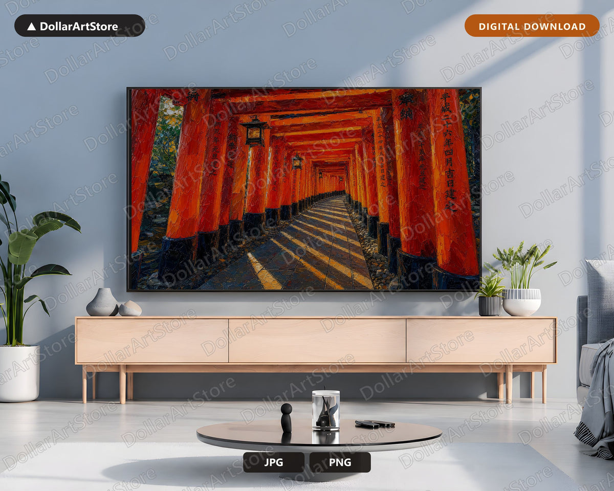 Cozy Asian Temple Gate Frame TV Art, Samsung Frame TV 4K Digital Download, Textured Tunnel Screensaver