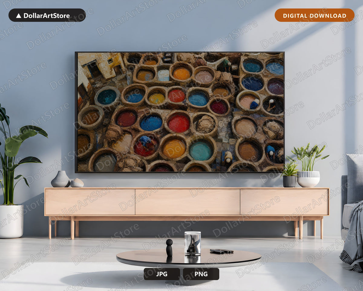 Cozy Earthy Frame TV Art, North Africa Leather Dye Vats, Samsung TV Digital Download 4K