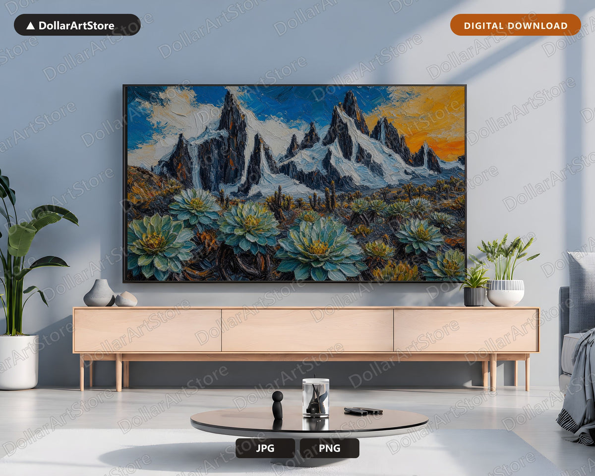 Cozy Mountain Landscape Frame TV Art, Samsung Frame TV Digital Download, 4K Textured Alpine Scenery