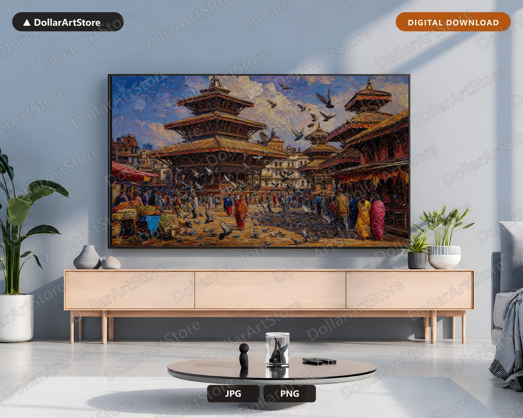 Cozy Textured South Asia Frame TV Art, Samsung TV Screensaver, 4K Temple Market Download