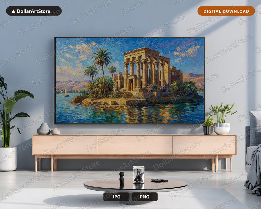 Cozy Ancient Ruins Frame TV Art, Samsung Frame TV Digital Download, 4K Egypt Nile Scenery