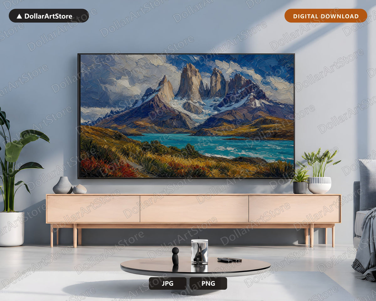 Textured Scenic Mountain Landscape Frame TV Art