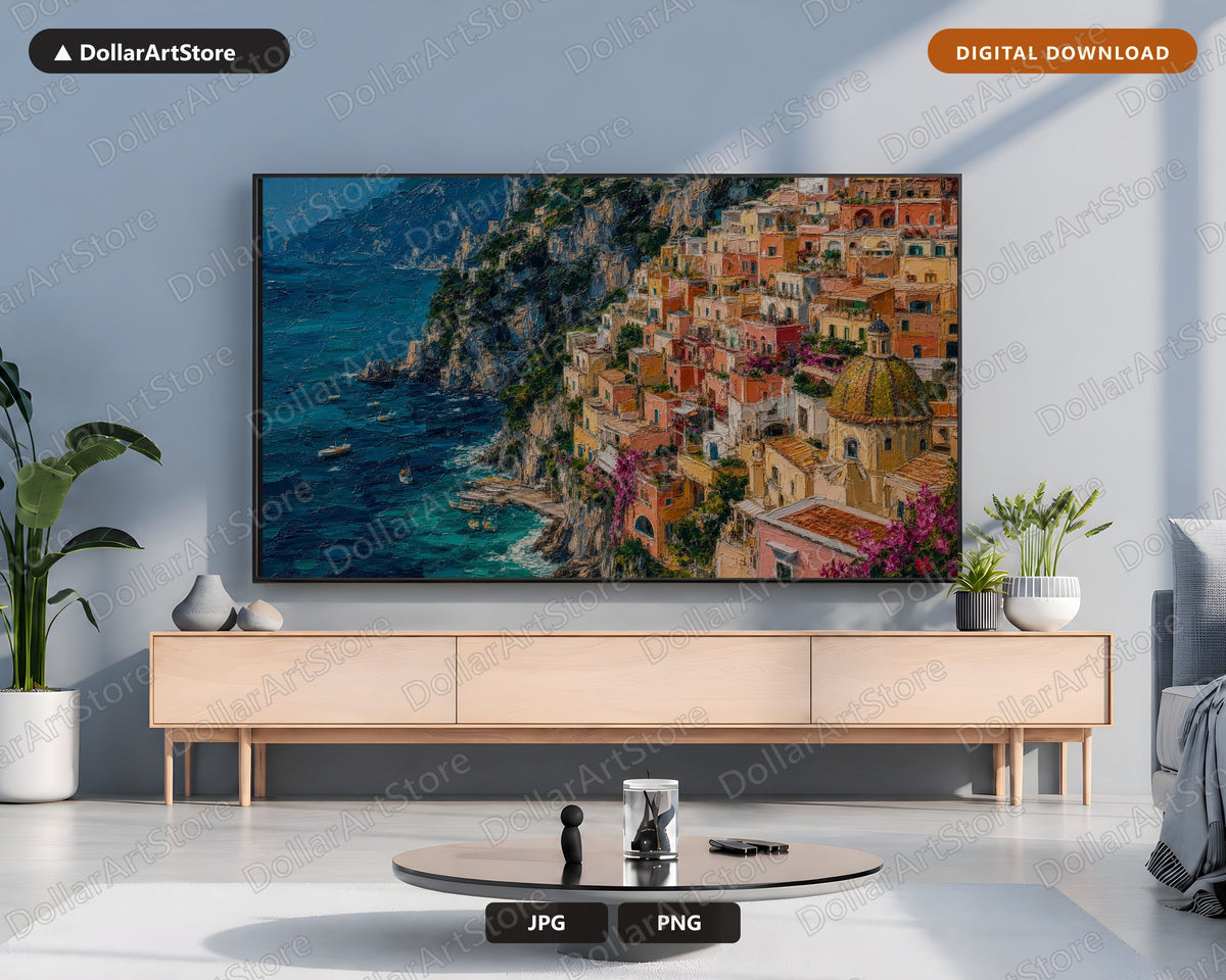 Cozy Amalfi Coast Frame TV Art, Positano Italy Scenery, Samsung Frame TV Digital Download 4K