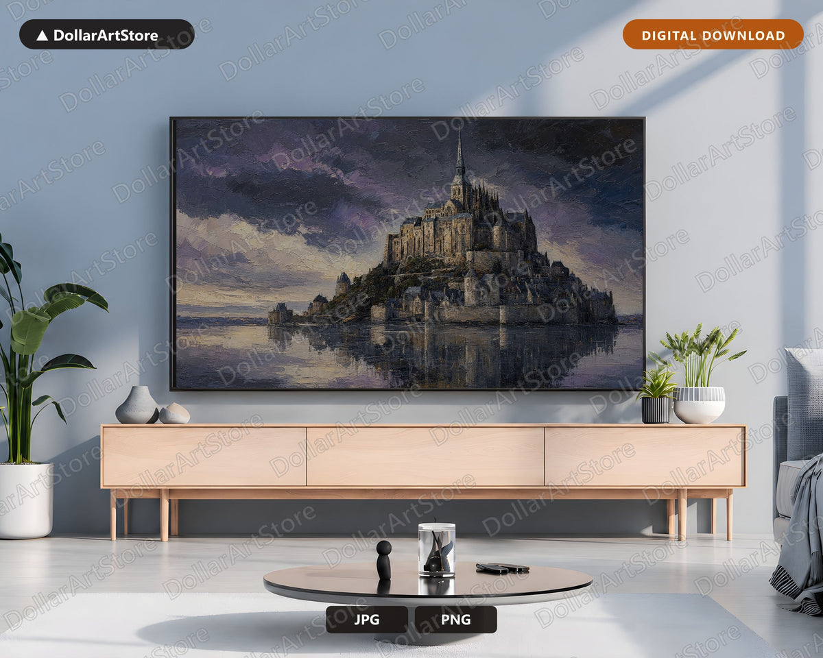 Moody Medieval Castle Frame TV Art, Textured European Landscape 4K Samsung TV Screensaver