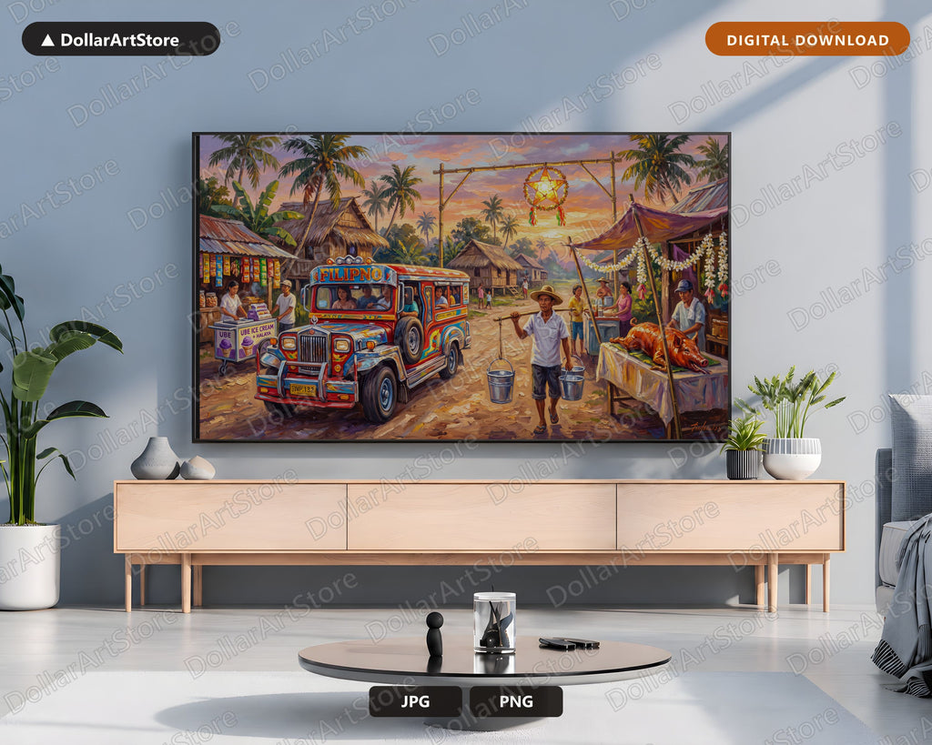 Cozy Filipino Village Frame TV Art, Samsung Frame TV 4K Digital Download, Tropical Scenery