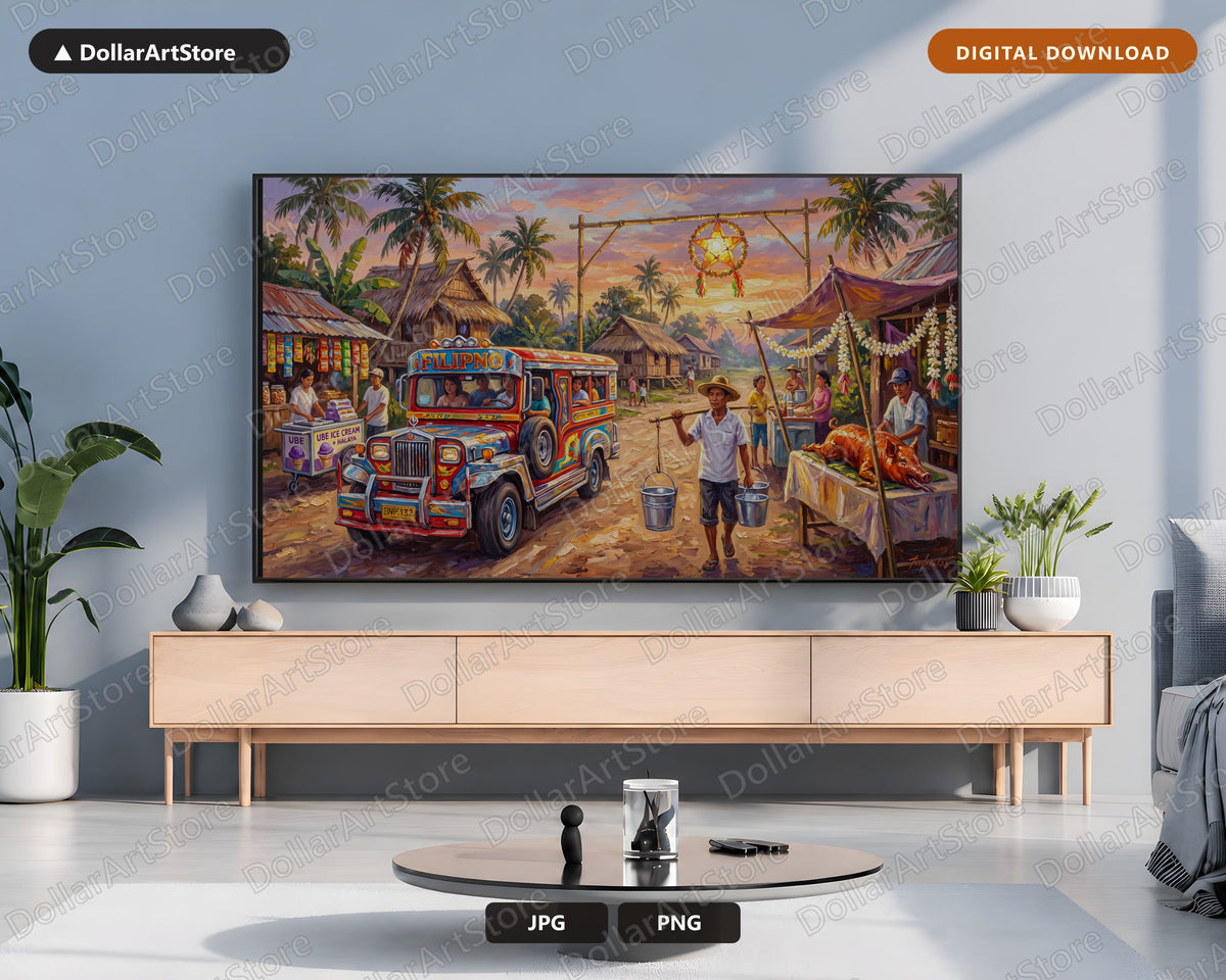 Cozy Filipino Village Frame TV Art, Samsung Frame TV 4K Digital Download, Tropical Scenery