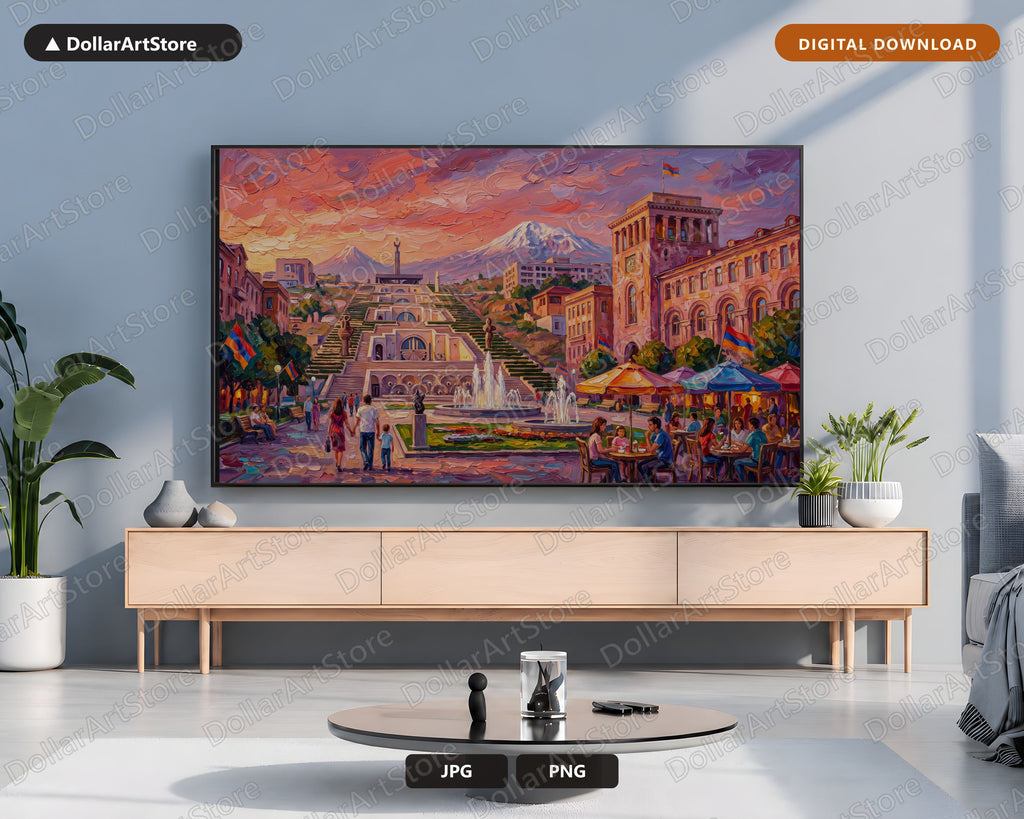 Cozy Yerevan Cascade Frame TV Art, Samsung Frame TV Digital Download, 4K Textured Scenery
