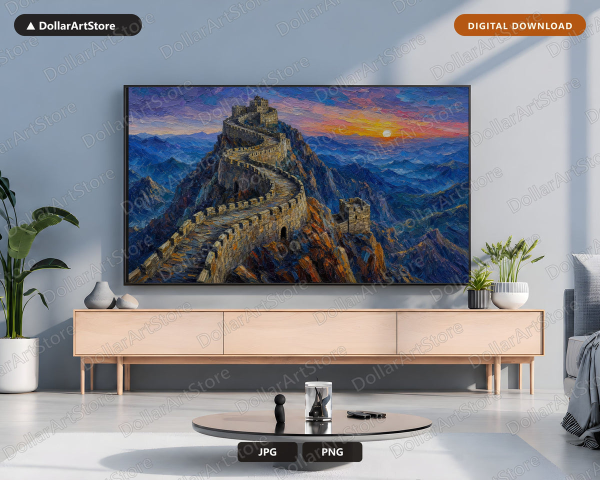 Cozy Great Wall Scenery Frame TV Art, Samsung Frame TV Digital Download, 4K Textured Landscape