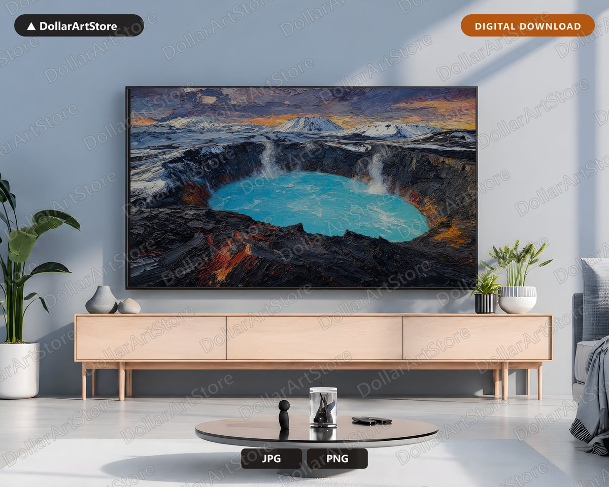 Arctic Geothermal Frame TV Art, Textured Volcano Lake Landscape, 4K Samsung TV Screensaver Download