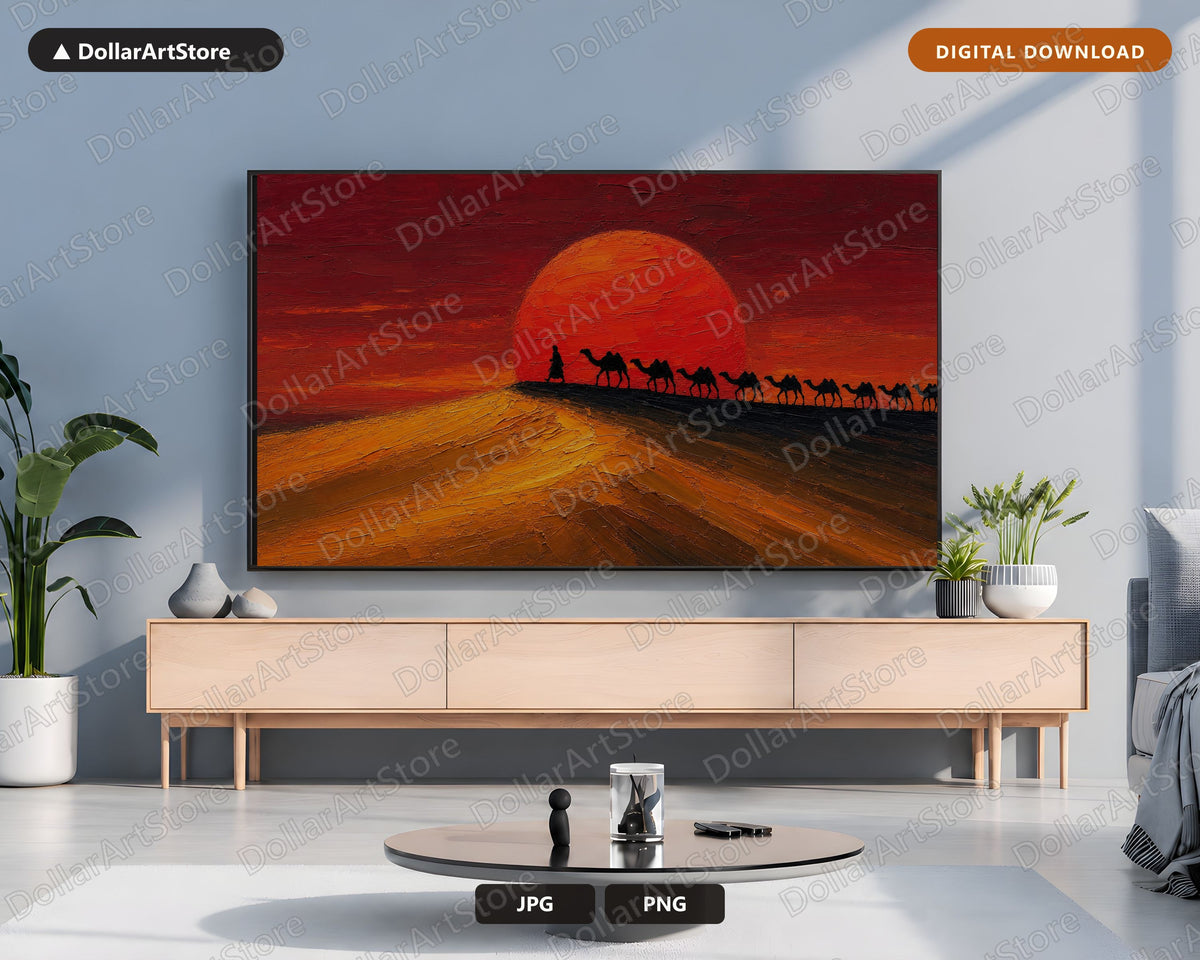 Cozy Desert Caravan Frame TV Art, Samsung Frame TV Digital Download, 4K Textured Landscape