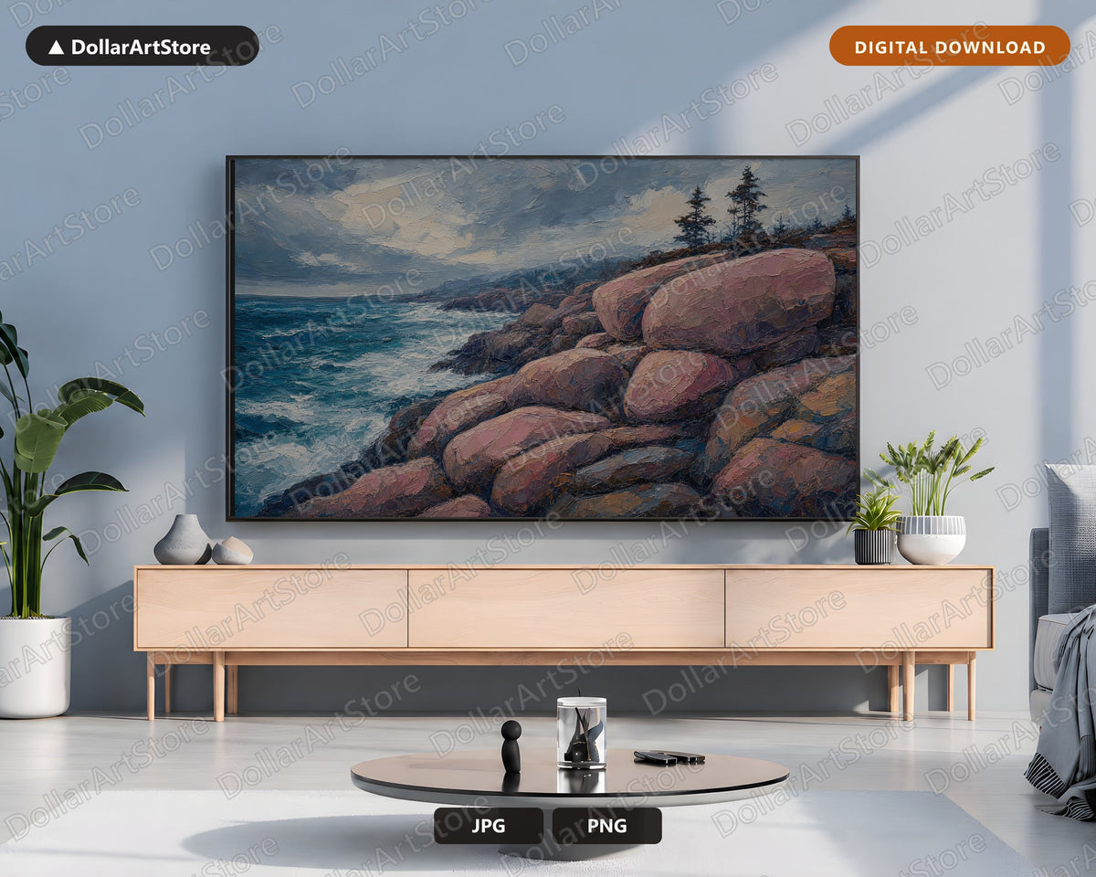 Cozy Coastal Landscape Frame TV Art, Samsung Frame TV Digital Download, Textured Scenery