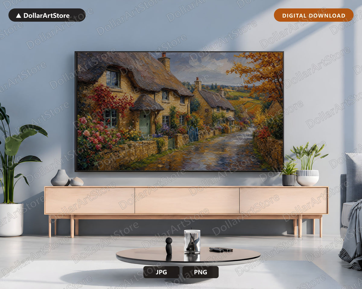 Cozy Rustic Cottage Frame TV Art, Textured Scenery Samsung Digital Download, 4K Earthy Landscape