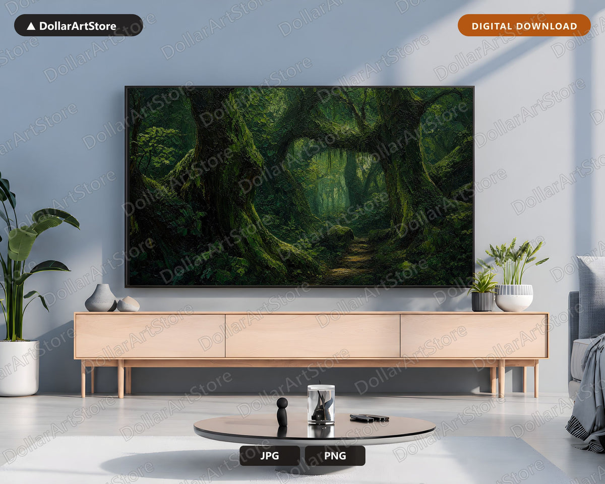 Woodland Jungle Forest Frame TV Art, Lush Green Scenery Samsung Frame TV Digital Download, 4K Nature Art