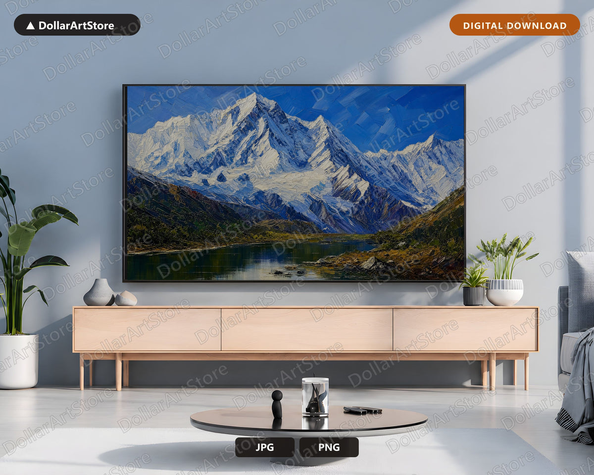 Cozy Mountain Landscape Frame TV Art, Snow Peak Scenic Samsung Frame TV Digital Download 4K