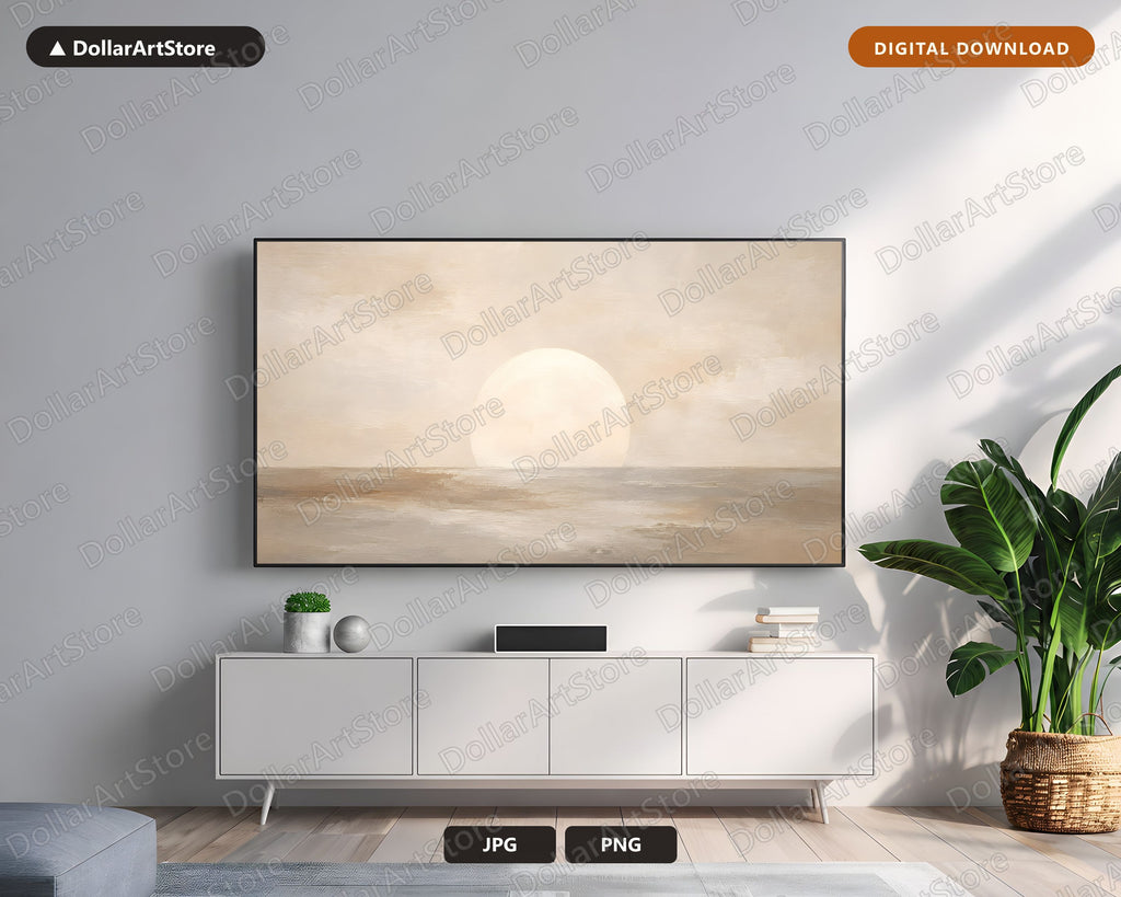 Neutral Moon Frame TV Art, Samsung Frame TV Digital Download, 4K Minimalist Landscape Screensaver