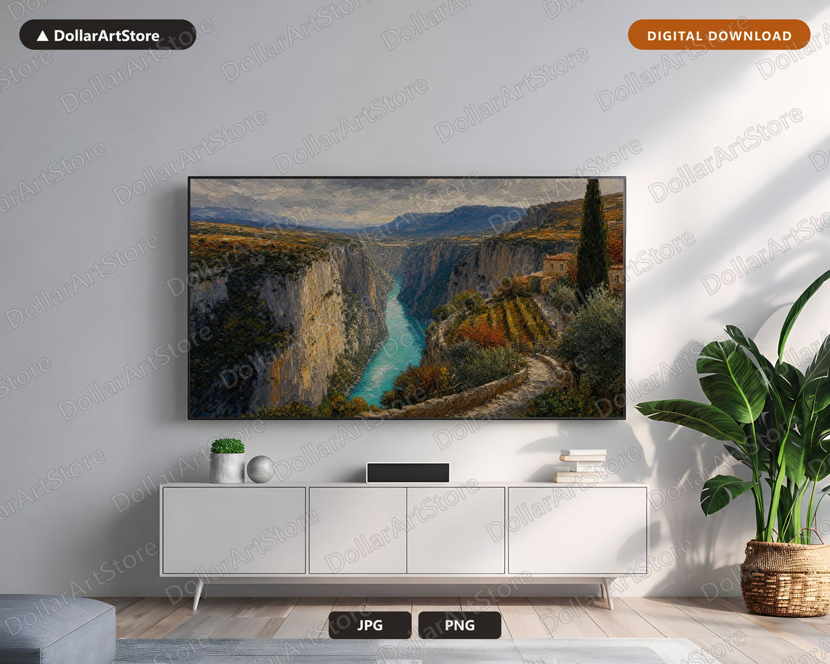 Cozy European Gorge Frame TV Art, Samsung Frame TV Digital Download, 4K Scenic Canyon Screensaver