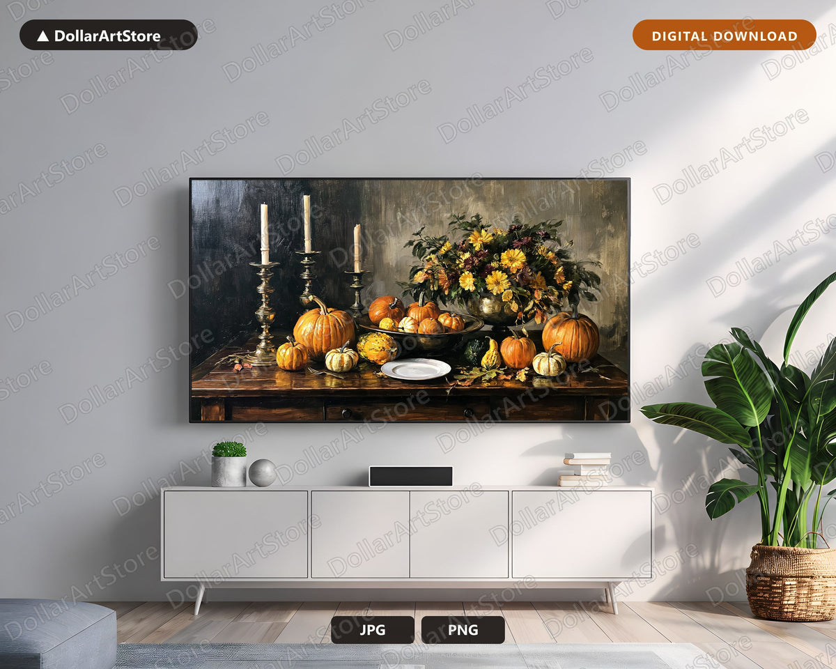 Vintage Autumn Still Life Frame TV Art, Samsung TV Digital Download, 4K Pumpkin Harvest Screensaver