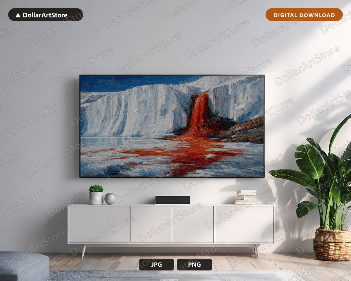 Bleeding Arctic Ice Cliffs Frame TV Art, Winter Landscape Samsung Frame TV Digital Download, 4K Textured Scenery