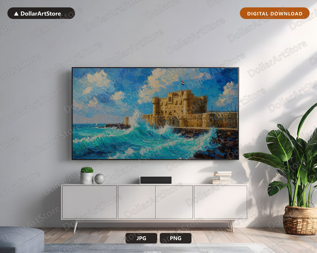 Cozy Middle East Citadel Frame TV Art, Samsung Frame TV Digital Download, 4K Coastal Scenery