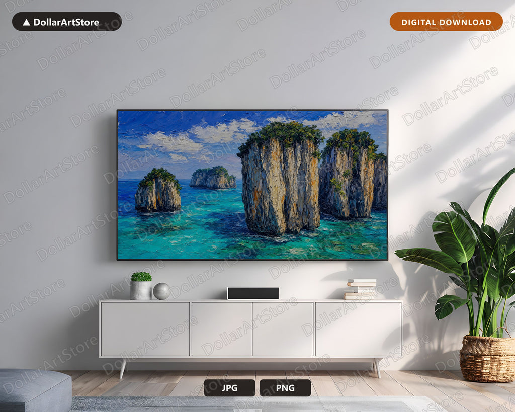 Tropical Island Scenery Frame TV Art, Samsung Frame TV Digital Download, 4K Coastal Landscape