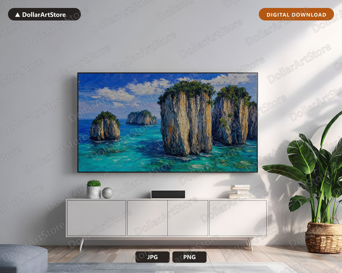 Tropical Island Scenery Frame TV Art, Samsung Frame TV Digital Download, 4K Coastal Landscape