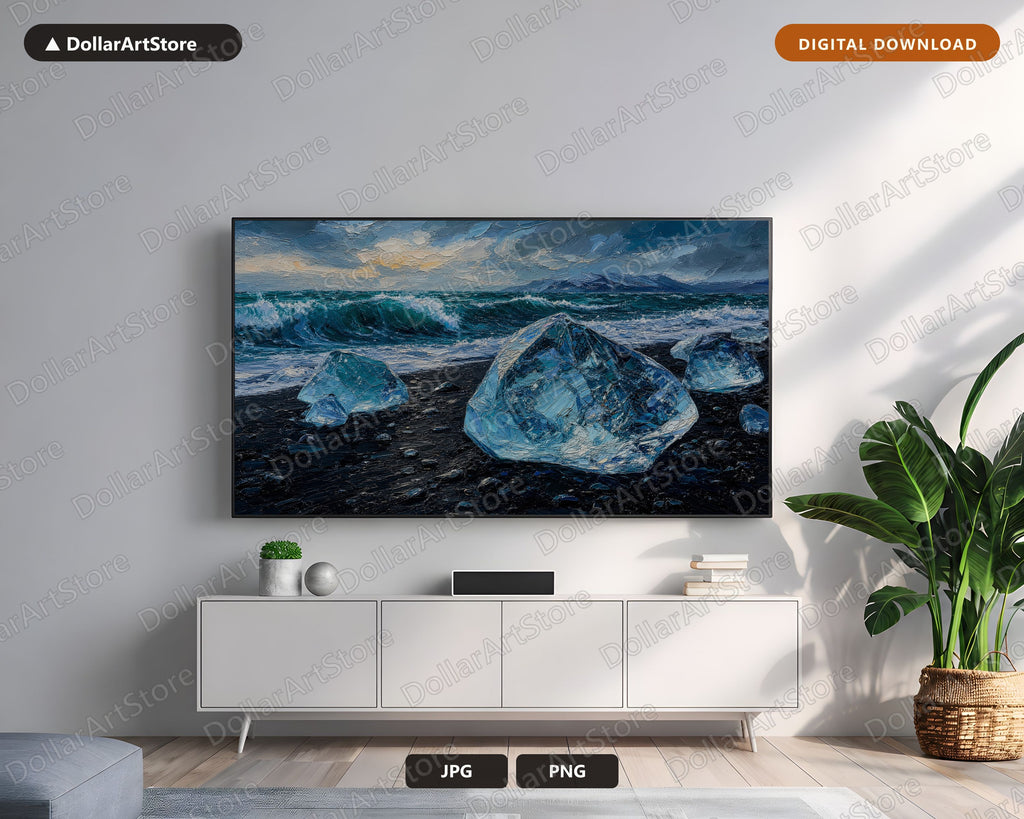 Cozy Arctic Glacier Frame TV Art, Samsung Frame Digital Download, 4K Textured Winter Scenery
