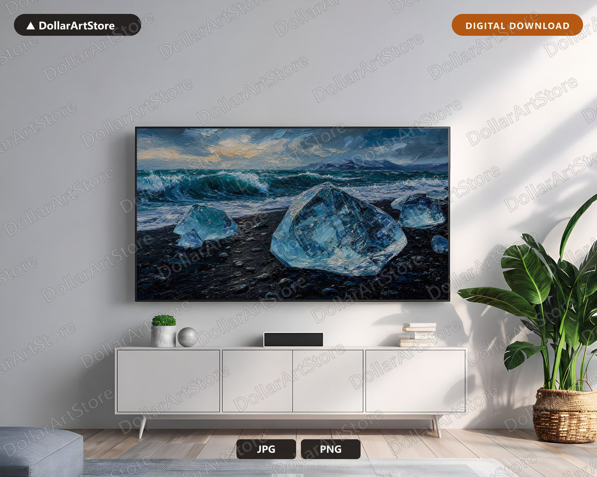 Cozy Arctic Glacier Frame TV Art, Samsung Frame Digital Download, 4K Textured Winter Scenery
