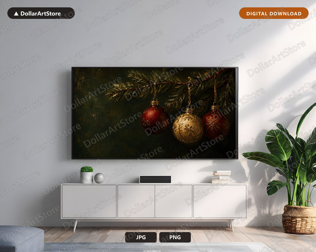Cozy Holiday Frame TV Art, Christmas Ornament Samsung Frame TV Digital Download, 4K Rustic Textured Screensaver