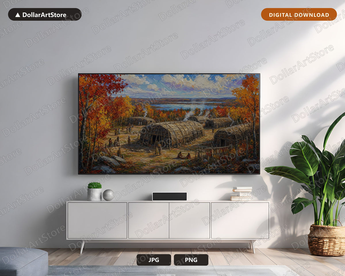 Cozy Autumn Landscape Frame TV Art, Indigenous Settlement, Samsung Frame TV Digital Download, 4K Scenery