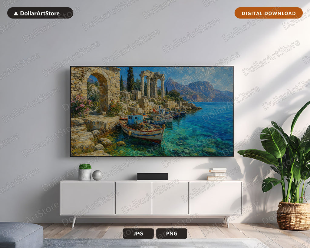 Mediterranean Ruins Frame TV Art, Samsung Frame TV Digital Download, Coastal Scenery 4K
