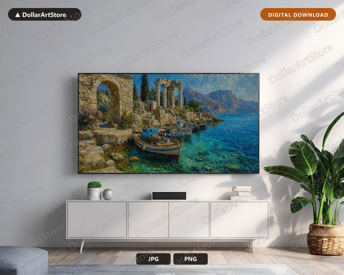 Mediterranean Ruins Frame TV Art, Samsung Frame TV Digital Download, Coastal Scenery 4K